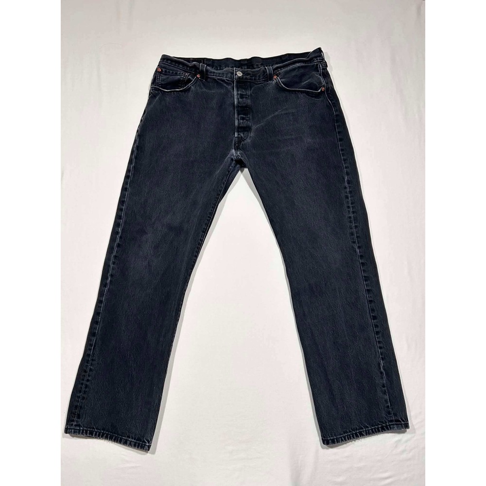 Levis 501 Original Fit Jeans Mens 40x32 Washed Black Straight Leg Button Fly